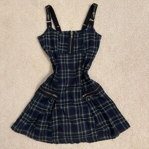 Current Mood Blue and Green Plaid Zip-Front Mini Dress
